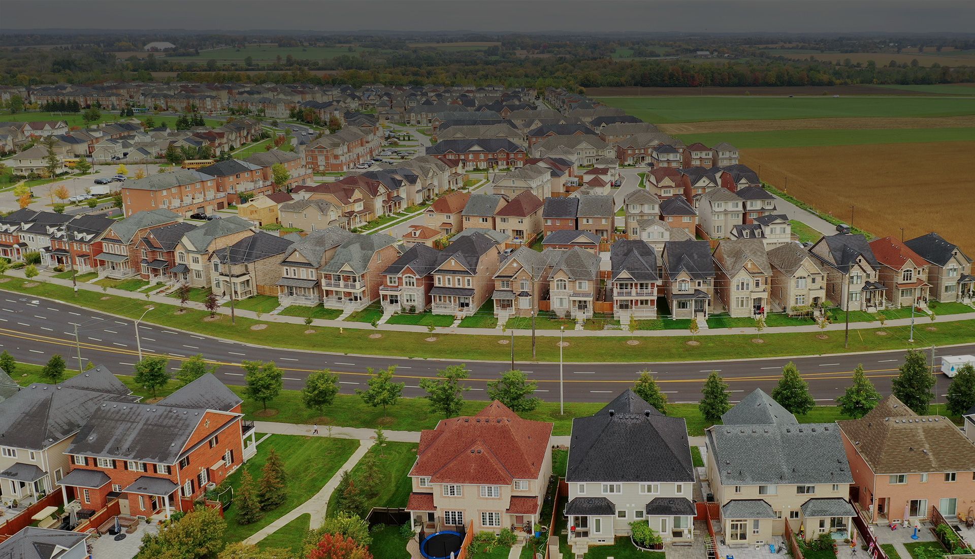 Modern townhomes and streetscape in Cornell, Markham